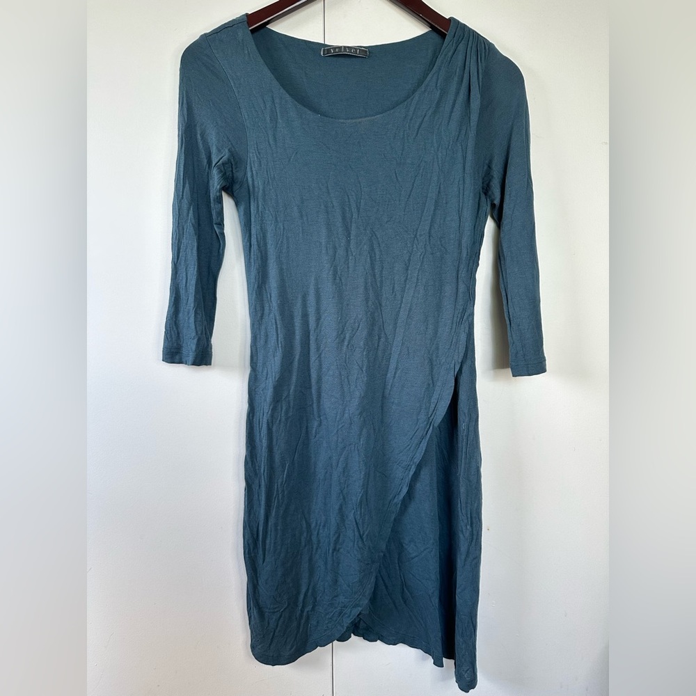 Velvet Blue Faux Wrap Dress